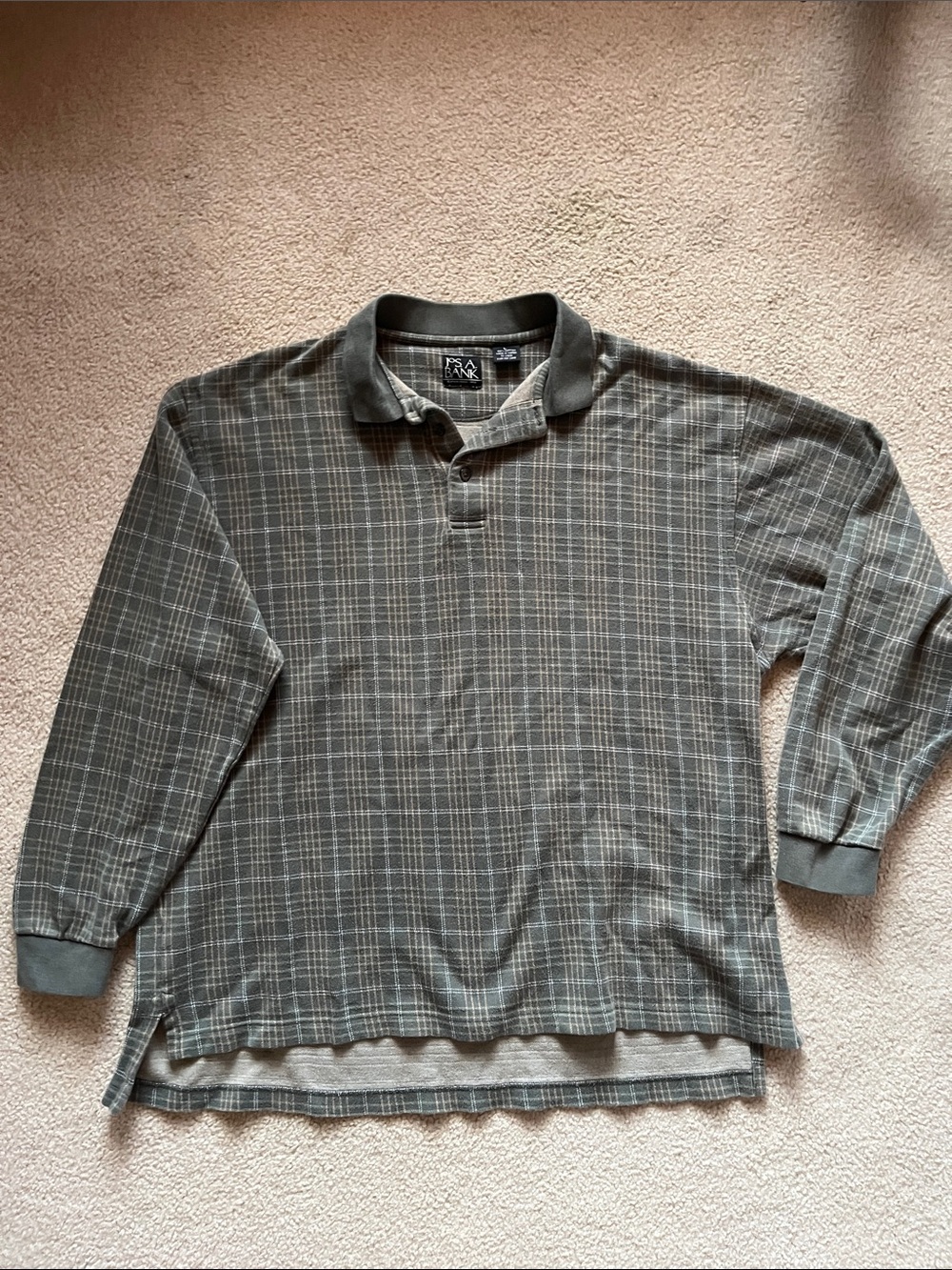 Jos. A. Bank Olive Gray Plaid Long-Sleeve Polo large Men’s